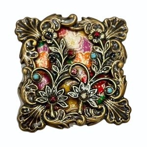 ALICE M SIGNED MIXED MEDIA MULTICOLOR FLOWER BROOCH
